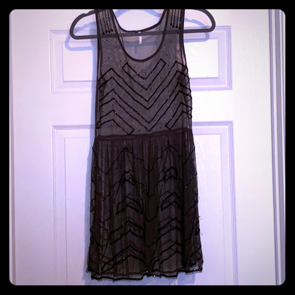 Free People sheer mesh beaded top
